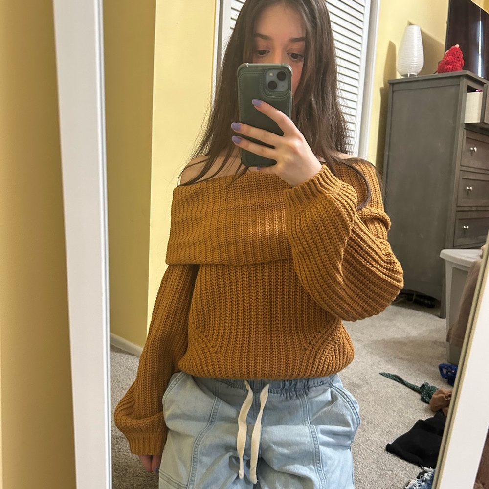 Cozy Rust Off-Shoulder Sweater